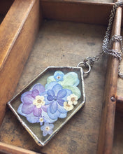 Load image into Gallery viewer, Home Shaped Necklace with Hydrangea and Forget Me Nots