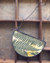 Load image into Gallery viewer, Half Round Flat Glass Necklace with Ferns and Peach Rose Petals