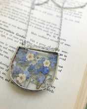 Load image into Gallery viewer, Arch Flat Glass Necklace with Forget Me Nots