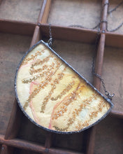 Load image into Gallery viewer, Half Round Flat Glass Necklace with Ferns and Peach Rose Petals
