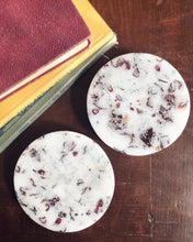 Load image into Gallery viewer, ROSE PETALS &amp; SILVER FLAKE COASTERS (SET OF 2 )