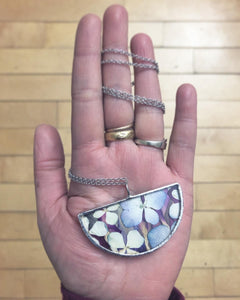 Half Round Flat Glass Necklace with Hydrangea Petals