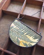 Load image into Gallery viewer, Half Round Flat Glass Necklace with Ferns and Peach Rose Petals
