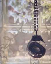 Load image into Gallery viewer, Glass Globe Necklace with Black and Green Feather