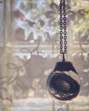 Load image into Gallery viewer, Glass Globe Necklace with Black and Green Feather
