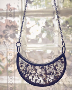 Crescent Moon Necklace with Babies Breath