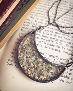 Crescent Moon Necklace with Babies Breath