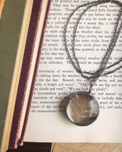 Fern on White With Crescent Moon Backing  Necklace