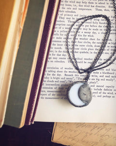 Fern on White With Crescent Moon Backing  Necklace